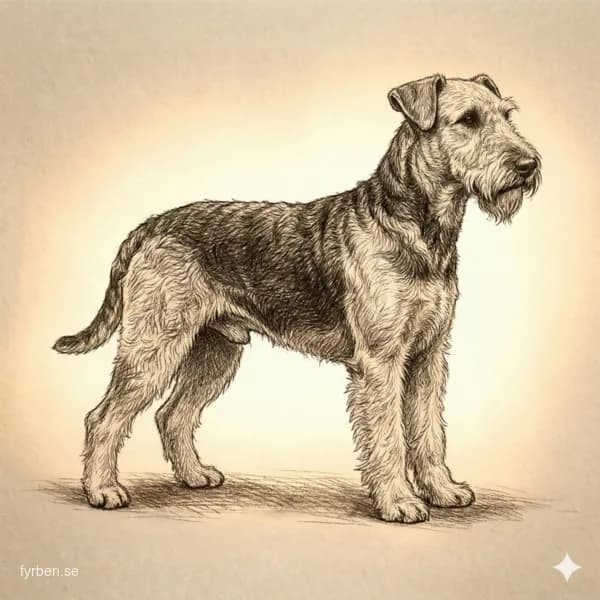 Airedaleterrier - en modig och intelligent terrier med strävhårig svart och tan päls