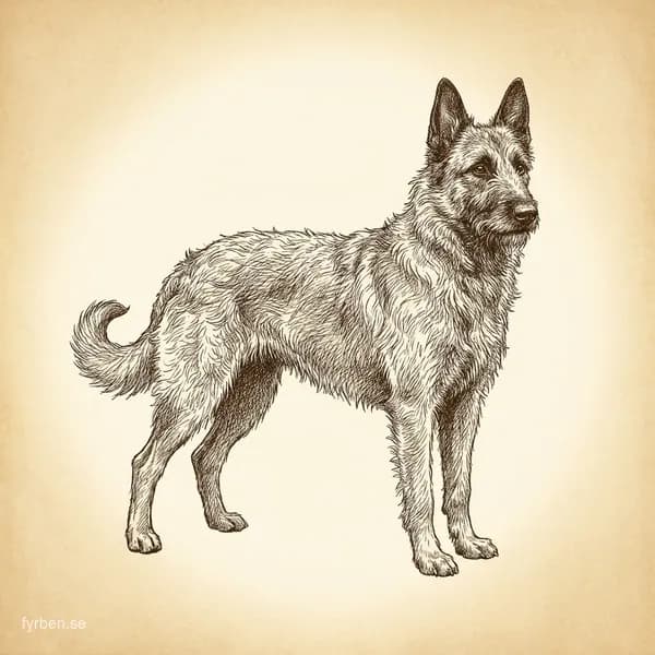 Belgisk Vallhund Laekenois - en strävhårig belgisk vallhund med rufsig päls i rödaktig fawn-färg