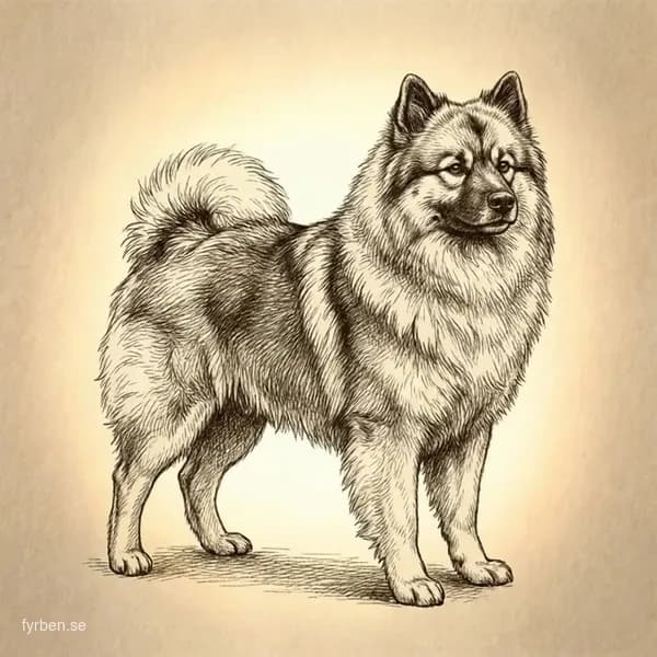 Keeshond - en vänlig spetshund med grå päls och karaktäristiskt leende uttryck