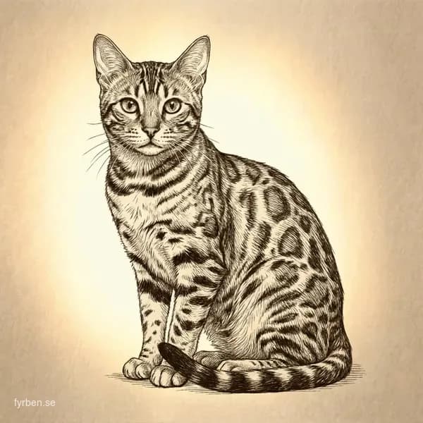 Bengal katt med karakteristisk fläckig päls och muskulös kropp