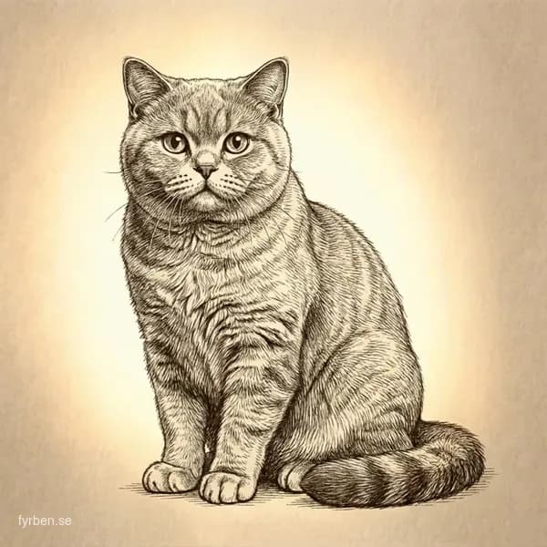 Brittiskt korthår - en lugn och värdig katt med plyschig blågrå päls och kopparfärgade ögon