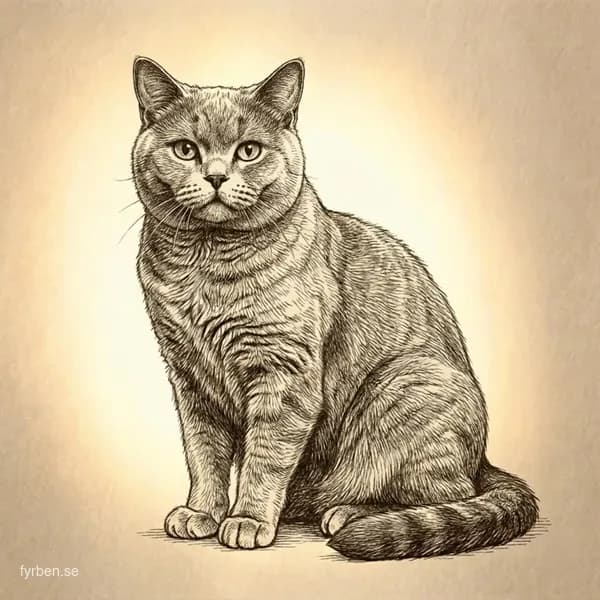 Chartreux katt med blågrå ullaktig päls och kopparfärgade ögon