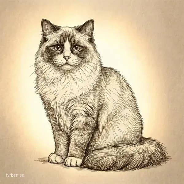 Ragdoll katt med blå ögon och seal point maskteckning