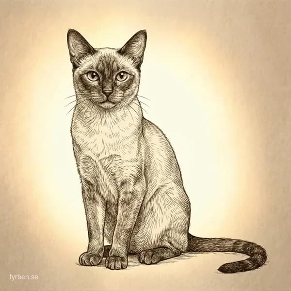 Seychellois - en elegant orientalisk katt med vit päls och färgade fläckar samt intensivt blå ögon