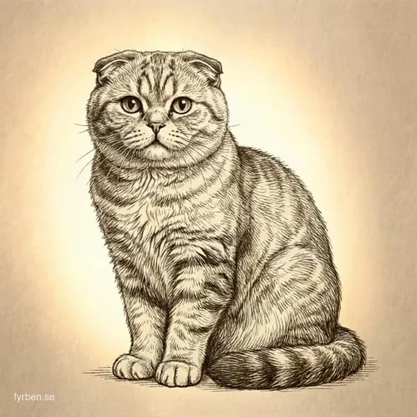 Scottish Fold katt med vikta öron och runda ögon