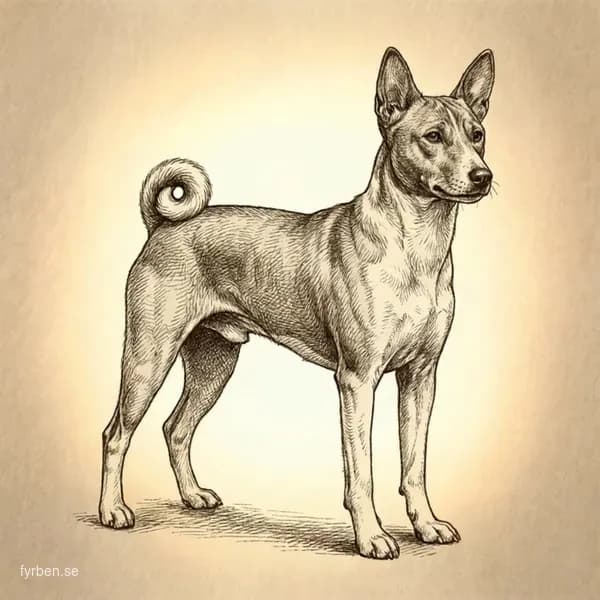 Basenji - en elegant afrikansk hund med upprattstaaende oron och tatt lockad svans
