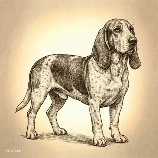 Basset Bleu de Gascogne - en elegant fransk basset med karakteristisk blåmelerad päls och långa öron