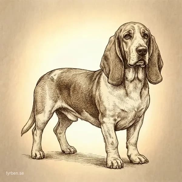 Basset Hound - en godmodig drivande hund med långa öron och kort päls