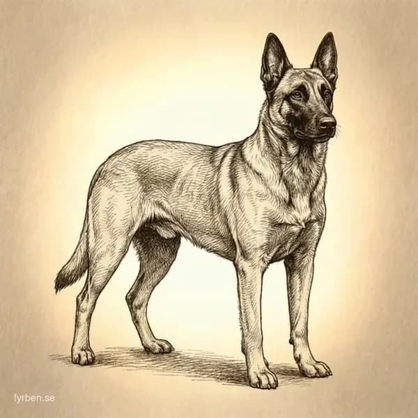 Belgisk Vallhund Malinois - en atletisk och alert arbetshund med kort fawn-färgad päls och svart mask