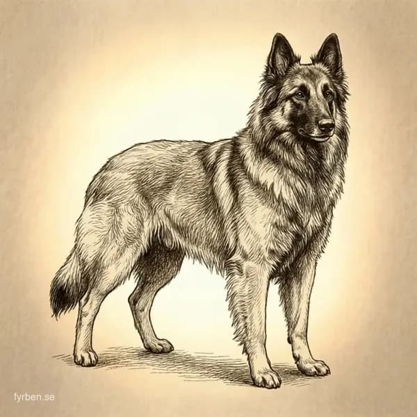 Belgisk Vallhund Tervueren - en elegant och intelligent vallhund med lång fawnfärgad päls och svart mask