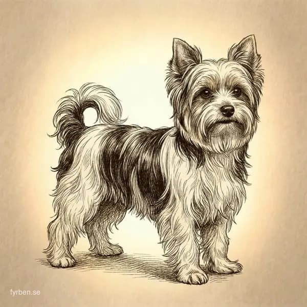 Biewer Terrier - en elegant liten hund med lång tricolor-päls i vitt, svart och guld