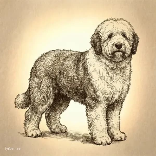 Bobtail (Old English Sheepdog) - en stor vallhund med karakteristisk rufsig grå och vit päls