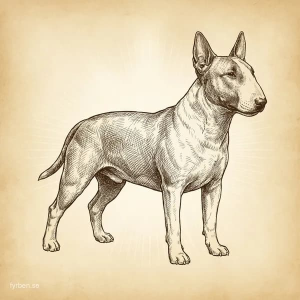 Bull Terrier - en muskulds hund med karakteristiskt aggformat huvud