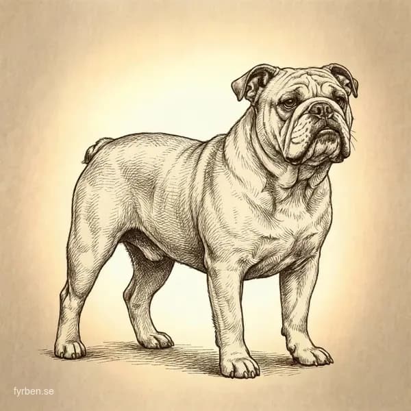 Engelsk Bulldogg - en kompakt och muskulös hund med karakteristiskt platt ansikte