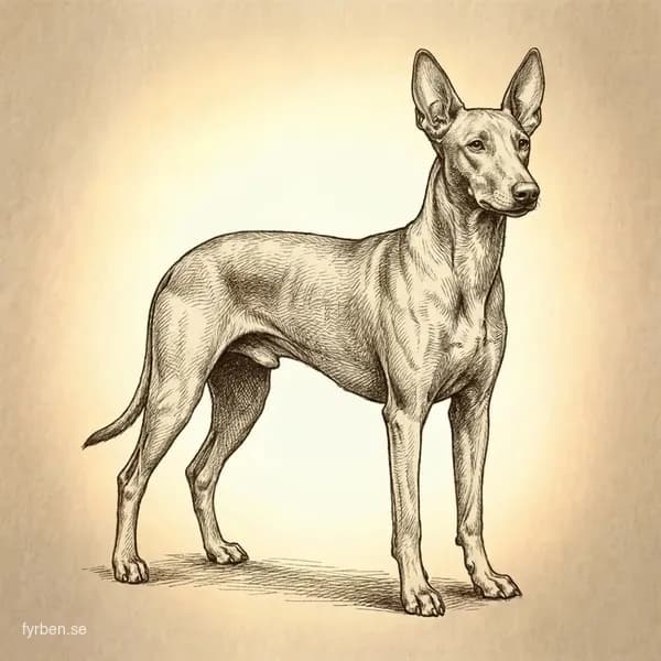 Faraohund - en elegant sighthound med kopparfargad pals och stora upprattstaende oron