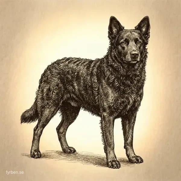 Hrvatski Ovčar - en svart, lockig kroatisk vallhund med intelligent uttryck