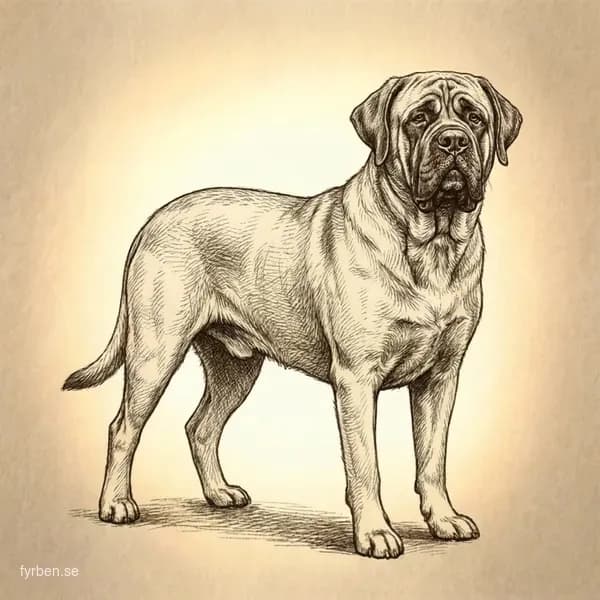Mastiff - en massiv och vardig vakthund med kort fawn-fargad pals