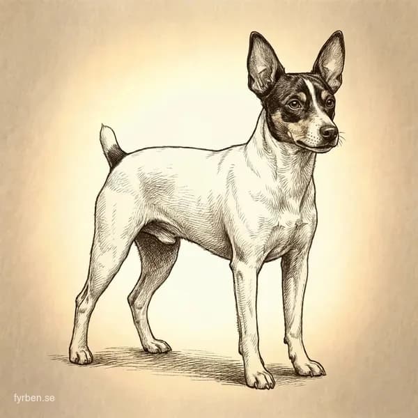 Ratonero Bodeguero Andaluz - en liten, atletisk spansk terrier med vit päls och mörka markeringar