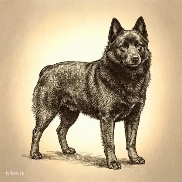 Schipperke - en liten svart belgisk hund med spetsiga öron och yvig man