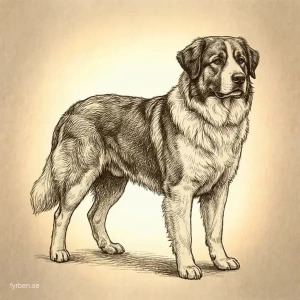 Tornjak - en kraftfull boskapsvaktande hund med lång, tjock päls i vitt och färgade markeringar
